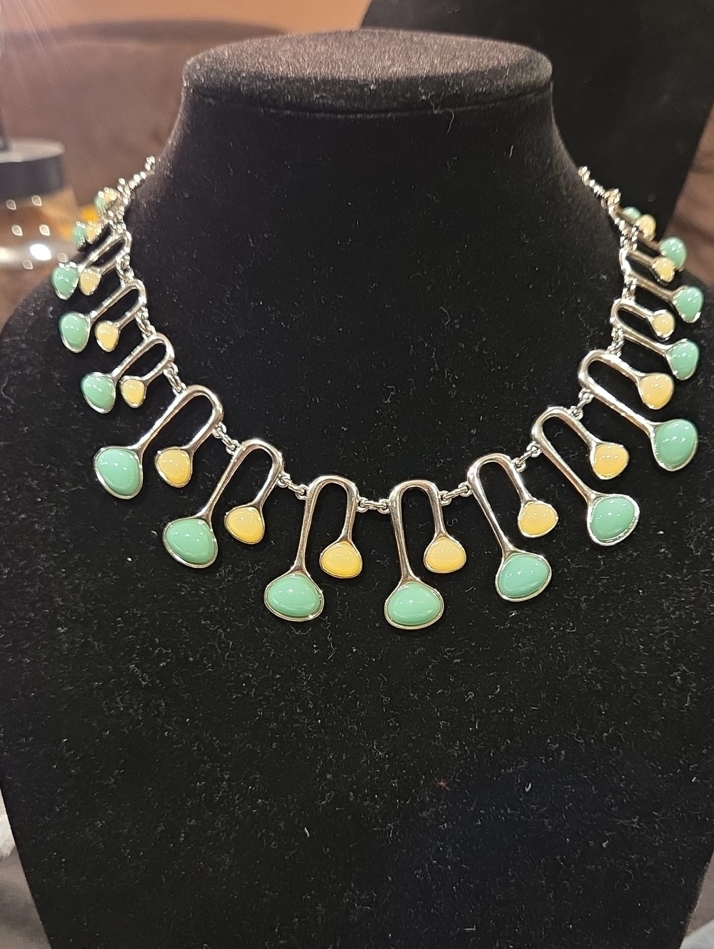 Anne Klein Silver-Tone Necklace with Mint and Yellow Drops